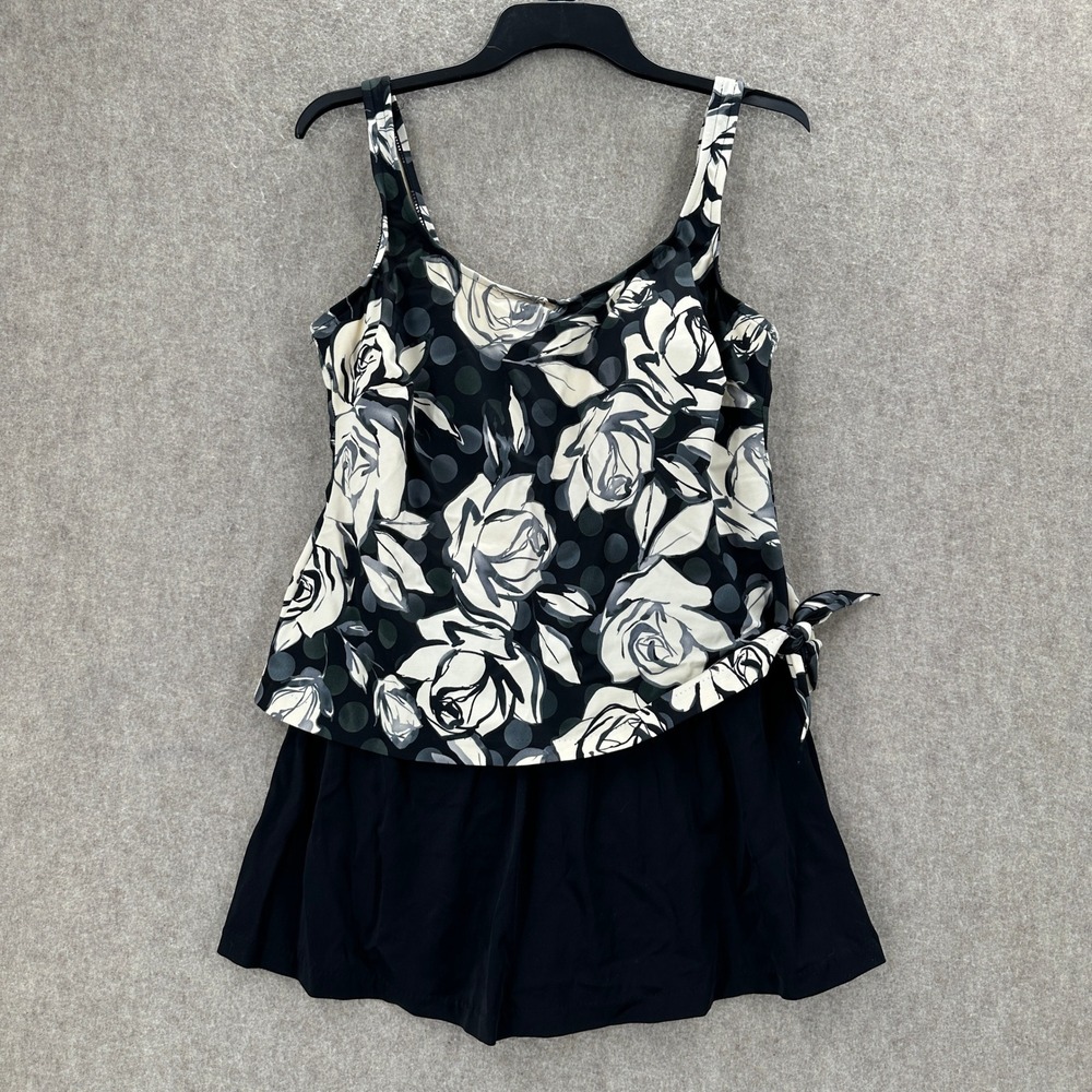 Maxine of Hollywood Swimdress Women 16 Black Floral Tropical Swimsuit